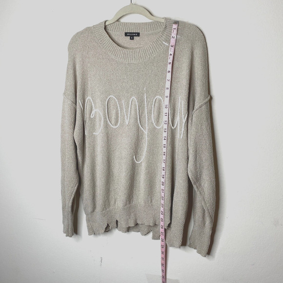William B Taupe Bonjour Embroidered Oversize Distressed Sweater Long Sleeve S - Picture 11 of 12